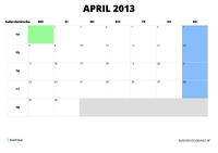 Kalender April 2013 Kalender April 2013 im Querformat