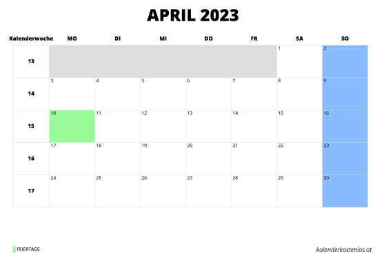 Kalender April 2023 Kalender April 2023 im Querformat