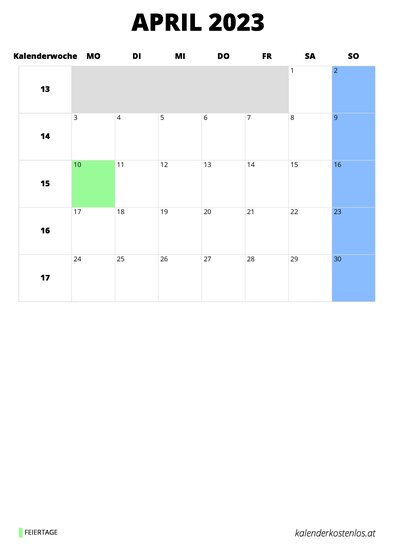 Kalender April 2023 Kalender April 2023 im Hochformat