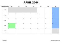 Kalender April 2044 Kalender April 2044 im Querformat