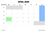 Kalender April 2049 Kalender April 2049 im Querformat