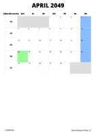 Kalender April 2049 Kalender April 2049 im Hochformat