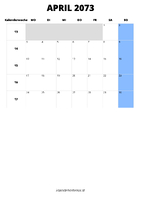 Kalender April 2073 Kalender April 2073 im Hochformat