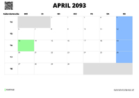 Kalender April 2093 im Querformat