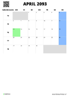 Kalender April 2093 im Hochformat