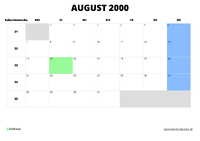 Kalender August 2000 im Querformat