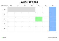 Kalender August 2003 im Querformat