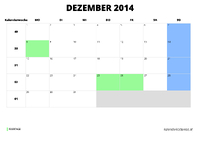 Kalender Dezember 2014 im Querformat