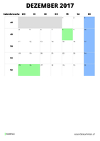 Kalender Dezember 2017 im Hochformat