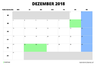 Kalender Dezember 2018 im Querformat