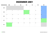 Kalender Dezember 2061 Kalender Dezember 2061 im Querformat