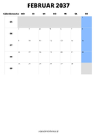 Kalender Februar 2037 Kalender Februar 2037 im Hochformat