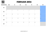 Kalender Februar 2054 Kalender Februar 2054 im Querformat