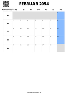 Kalender Februar 2054 Kalender Februar 2054 im Hochformat
