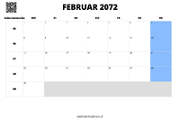Kalender Februar 2072 im Querformat