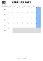 Kalender Februar 2072 im Hochformat