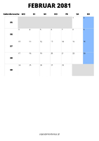Kalender Februar 2081 Kalender Februar 2081 im Hochformat