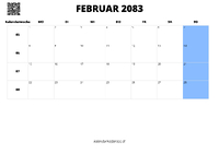 Kalender Februar 2083 im Querformat