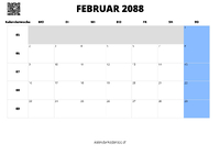 Kalender Februar 2088 im Querformat