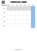 Kalender Februar 2088 im Hochformat