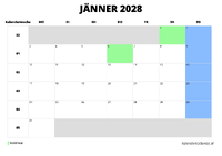 Kalender Jänner 2028 Kalender Jänner 2028 im Querformat