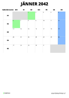 Kalender Jänner 2042 im Hochformat
