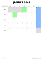 Kalender Jänner 2043 Kalender Jänner 2043 im Hochformat