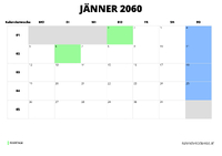 Kalender Jänner 2060 im Querformat