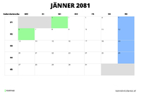Kalender Jänner 2081 Kalender Jänner 2081 im Querformat