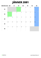Kalender Jänner 2081 Kalender Jänner 2081 im Hochformat