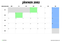Kalender Jänner 2082 im Querformat