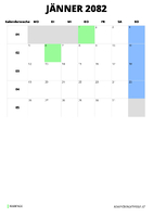 Kalender Jänner 2082 im Hochformat
