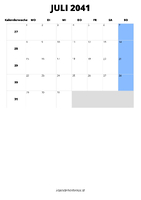 Kalender Juli 2041 im Hochformat
