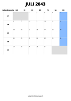 Kalender Juli 2043 im Hochformat