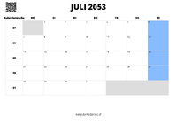 Kalender Juli 2053 Kalender Juli 2053 im Querformat