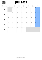 Kalender Juli 2053 Kalender Juli 2053 im Hochformat