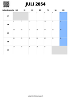 Kalender Juli 2054 Kalender Juli 2054 im Hochformat