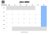 Kalender Juli 2062 Kalender Juli 2062 im Querformat