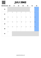 Kalender Juli 2062 Kalender Juli 2062 im Hochformat