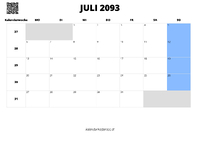Kalender Juli 2093 im Querformat