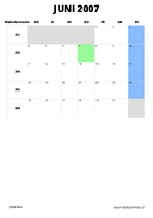 Kalender Juni 2007 im Hochformat