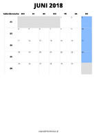 Kalender Juni 2018 im Hochformat