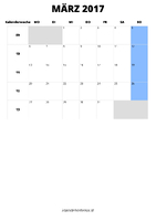 Kalender März 2017 im Hochformat