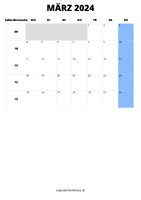 Kalender März 2024 im Hochformat