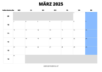 Kalender März 2025 im Querformat