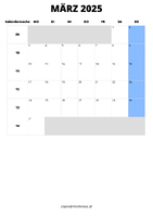 Kalender März 2025 im Hochformat