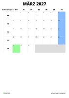 Kalender März 2027 Kalender März 2027 im Hochformat
