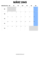 Kalender März 2045 im Hochformat