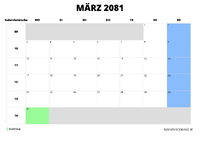 Kalender März 2081 im Querformat