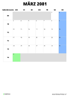 Kalender März 2081 im Hochformat